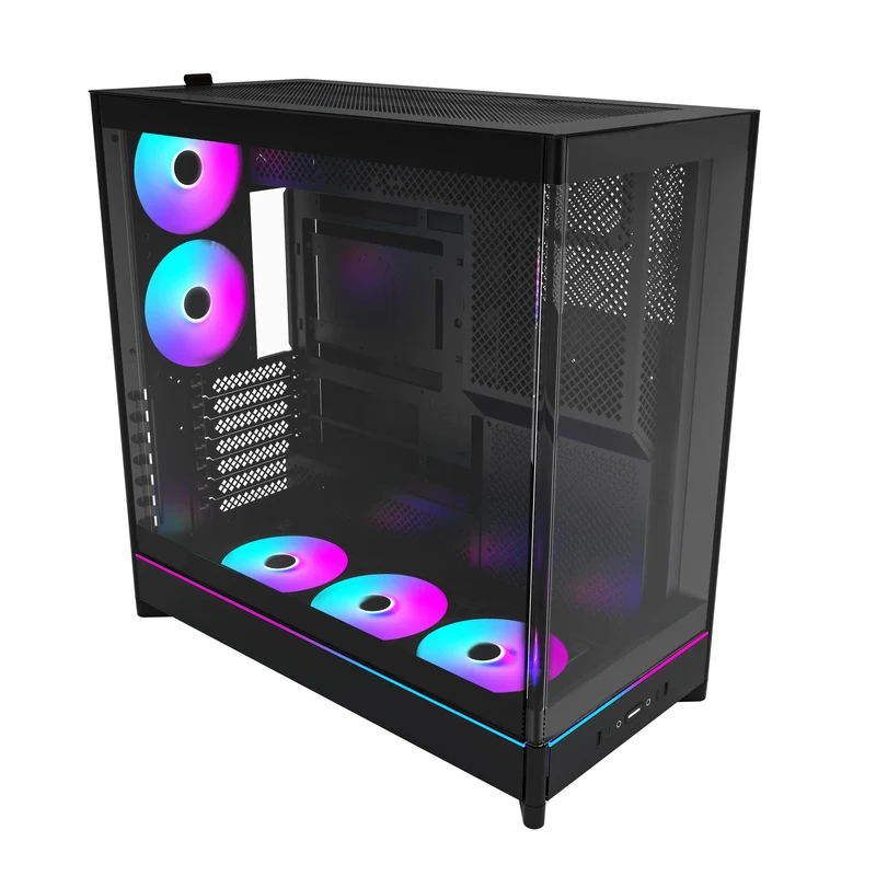 Montech HS02 Pro ATX Mid-Tower Curved Glass Front & TG Side Panel PC Case (Black, White)