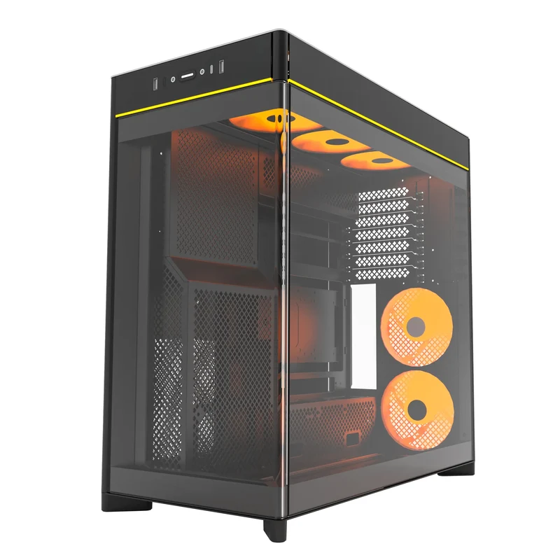 Montech HS02 Pro ATX Mid-Tower Curved Glass Front & TG Side Panel PC Case (Black, White)