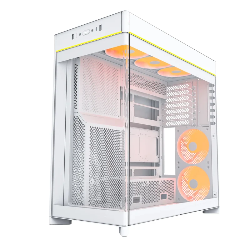 Montech HS02 Pro ATX Mid-Tower Curved Glass Front & TG Side Panel PC Case (Black, White)