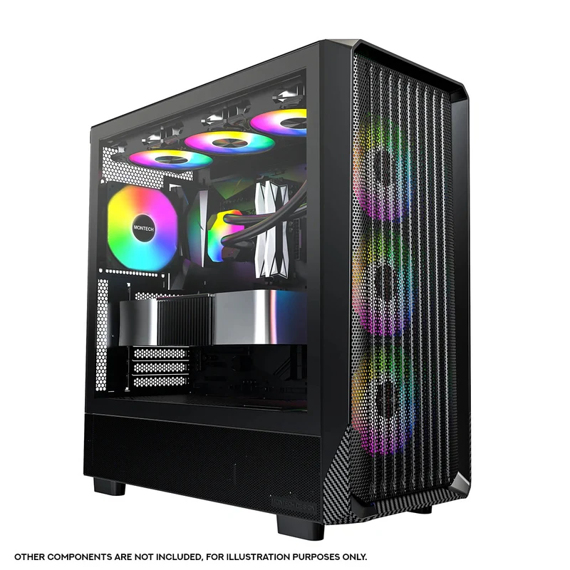 Montech X5 ATX Mid-Tower Carbon Fiber Print TG Side Panel & Mesh Front PC Case (Black, White)