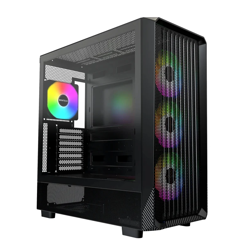 Montech X5 ATX Mid-Tower Carbon Fiber Print TG Side Panel & Mesh Front PC Case (Black, White)