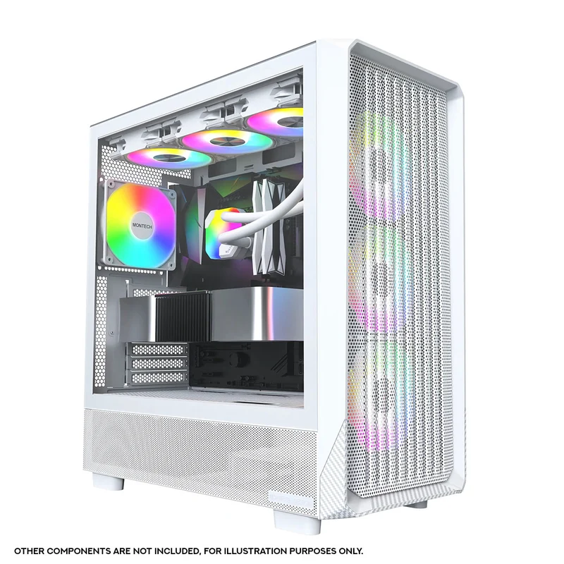 Montech X5 ATX Mid-Tower Carbon Fiber Print TG Side Panel & Mesh Front PC Case (Black, White)