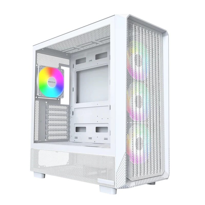 Montech X5 ATX Mid-Tower Carbon Fiber Print TG Side Panel & Mesh Front PC Case (Black, White)