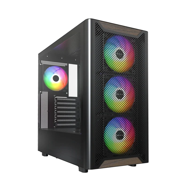 Montech XR Wood Mid-Tower TG Side Panel & Mesh Front with Wood Blends PC Case (Black, White)