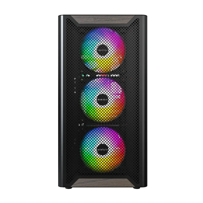 Montech XR Wood Mid-Tower TG Side Panel & Mesh Front with Wood Blends PC Case (Black, White)