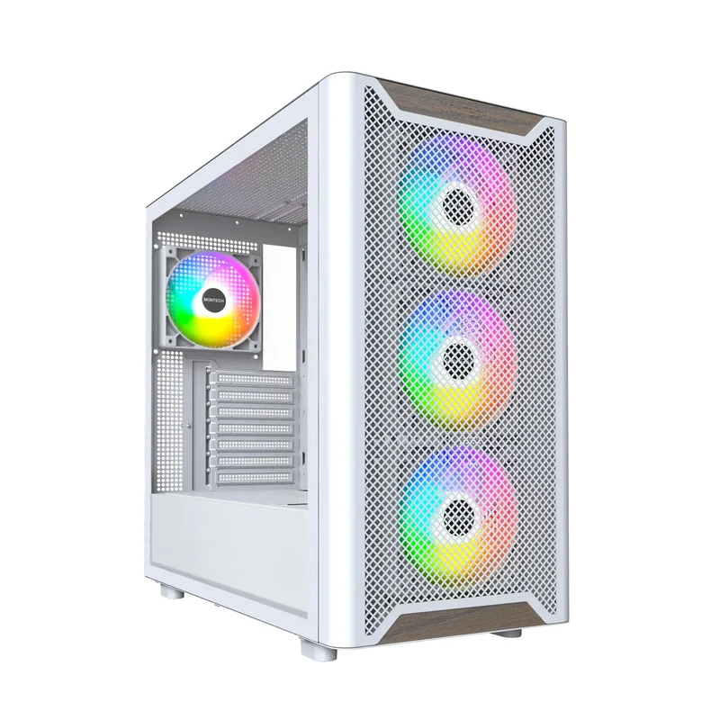 Montech XR Wood Mid-Tower TG Side Panel & Mesh Front with Wood Blends PC Case (Black, White)