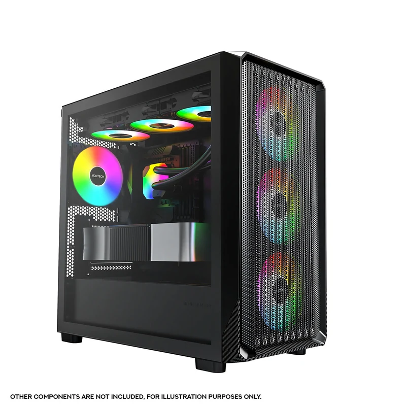 Montech X5M mATX Mid-Tower Carbon Fiber Print TG Side Panel & Mesh Front PC Case (Black, White)