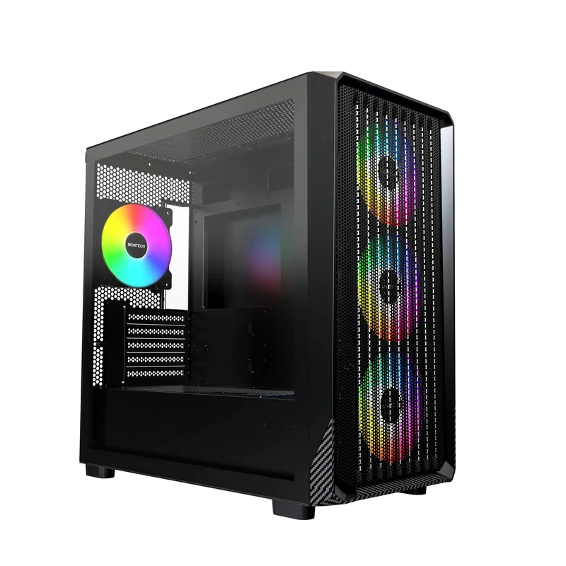 Montech X5M mATX Mid-Tower Carbon Fiber Print TG Side Panel & Mesh Front PC Case (Black, White)