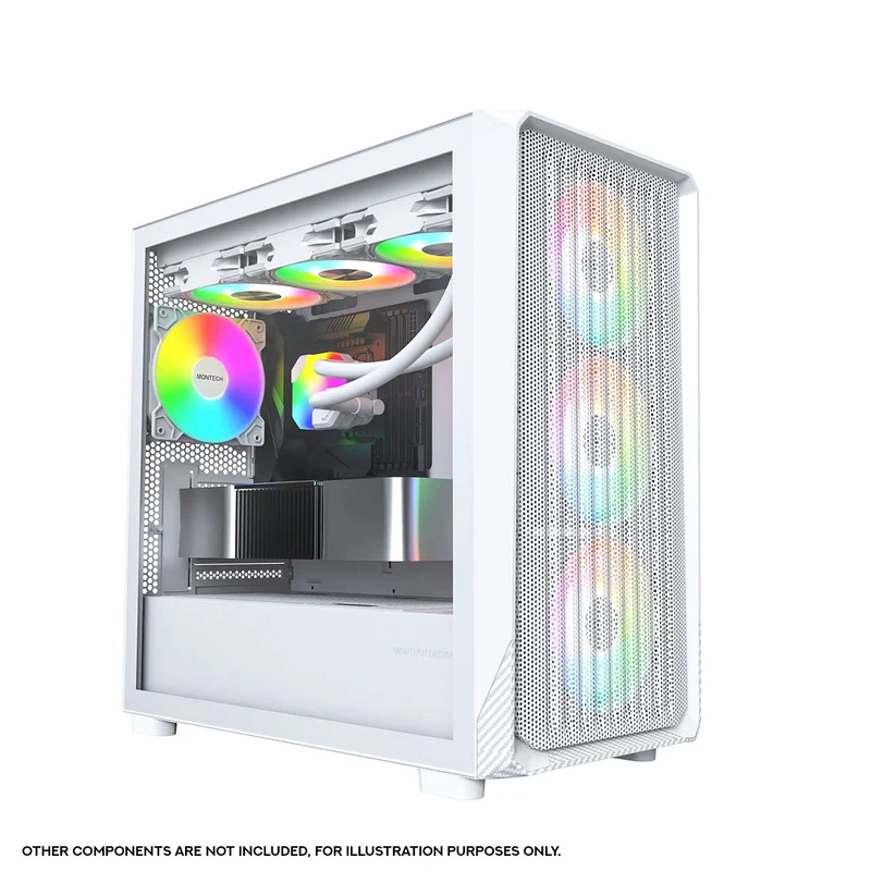 Montech X5M mATX Mid-Tower Carbon Fiber Print TG Side Panel & Mesh Front PC Case (Black, White)