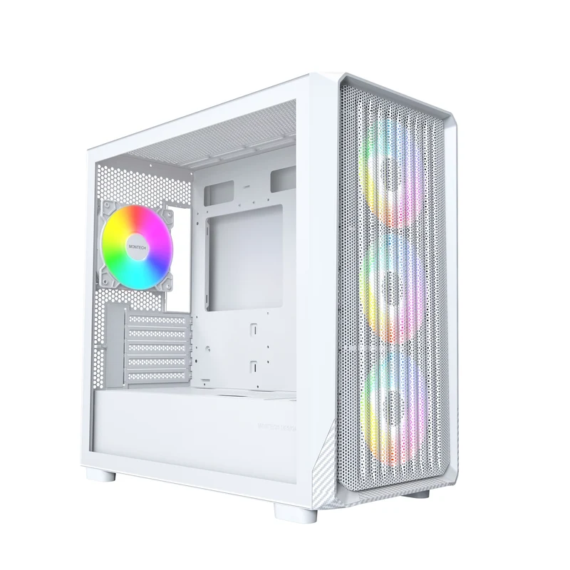 Montech X5M mATX Mid-Tower Carbon Fiber Print TG Side Panel & Mesh Front PC Case (Black, White)