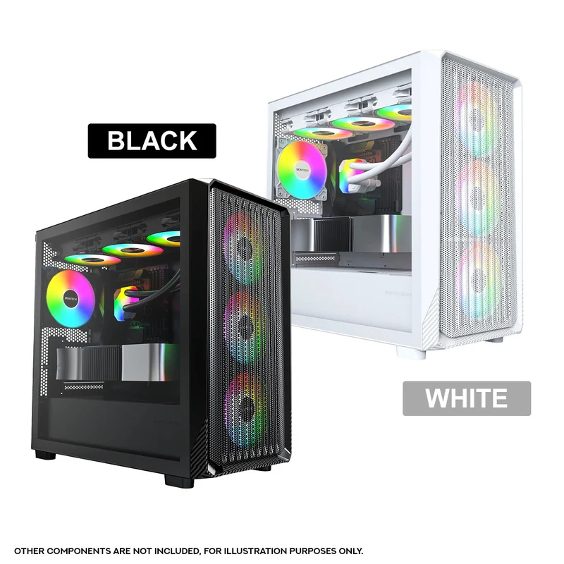 Montech X5M mATX Mid-Tower Carbon Fiber Print TG Side Panel & Mesh Front PC Case (Black, White)