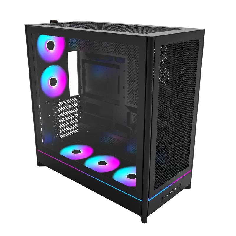 Montech HS01 Pro ATX Mid-Tower Mesh Front & TG Side Panel PC Case (Black, White)