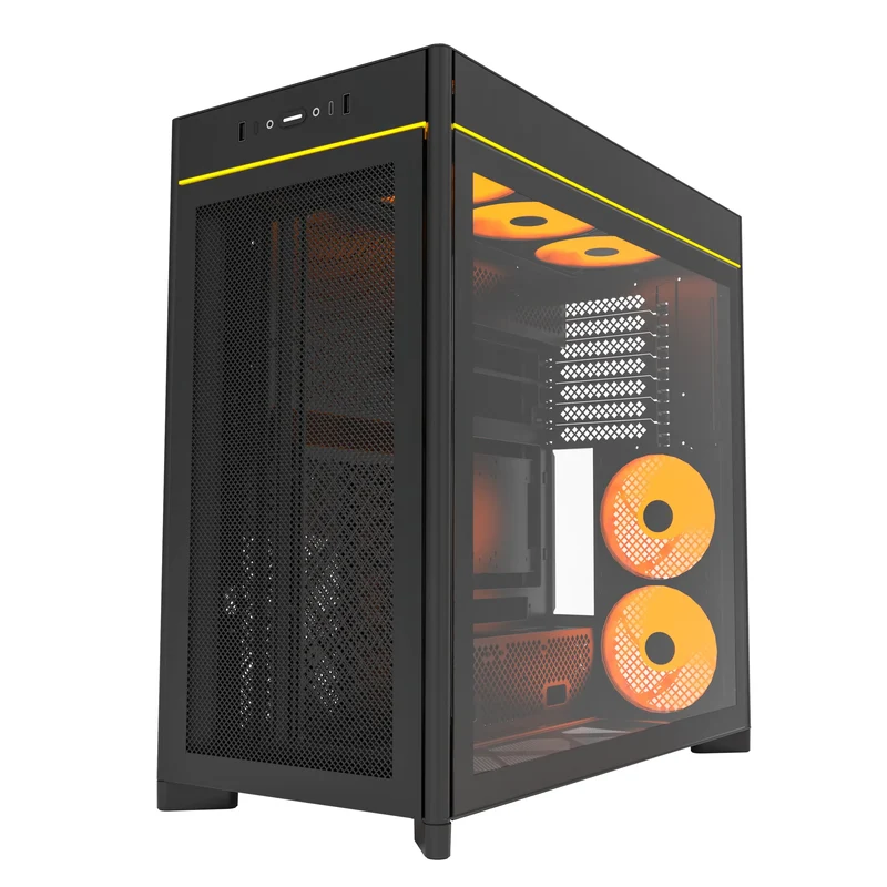 Montech HS01 Pro ATX Mid-Tower Mesh Front & TG Side Panel PC Case (Black, White)