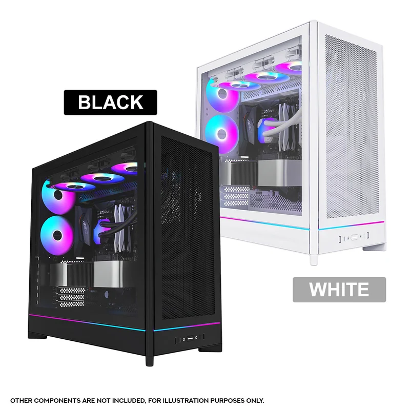 Montech HS01 Pro ATX Mid-Tower Mesh Front & TG Side Panel PC Case (Black, White)
