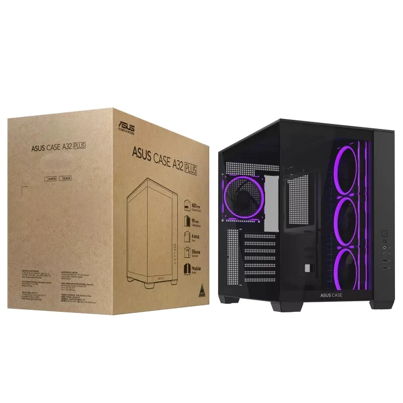 Asus A32 Plus Tempered Glass Panel ATX PC Case with 4 Pre-Installed ARGB Fans (Black, White)