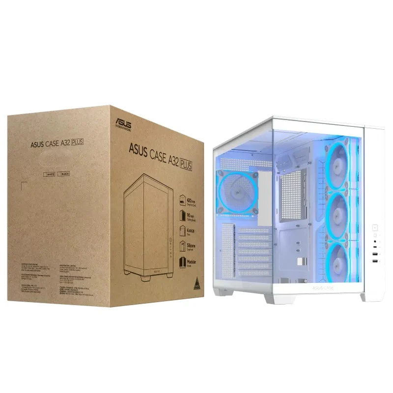 Asus A32 Plus Tempered Glass Panel ATX PC Case with 4 Pre-Installed ARGB Fans (Black, White)