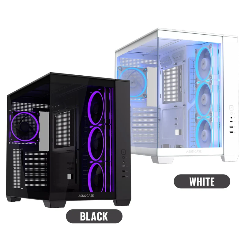Asus A32 Plus Tempered Glass Panel ATX PC Case with 4 Pre-Installed ARGB Fans (Black, White)