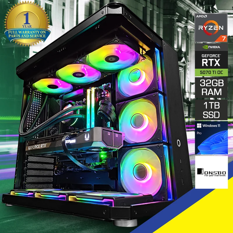 Optima TK-2 Black Desktop Gaming PC | AMD Ryzen 7 9700X | 32GB RAM | 1TB SSD | RTX 5070 Ti OC | Windows 11 Pro