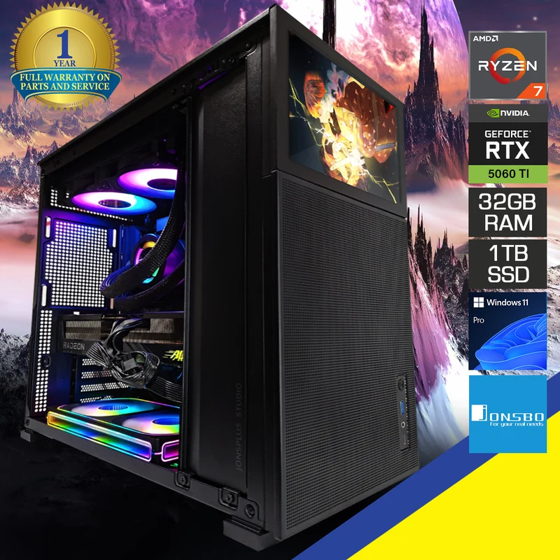 Optima D41 with DS8 Display Black Desktop Gaming PC | AMD Ryzen 7 7800X3D | 32GB RAM | 1TB SSD | RX 9070 XT | Windows 11 Pro