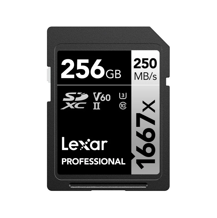 Lexar Professional 1667x 256GB SDXC UHS-II C10 U3 V60 250MB/s Read 120MB/s Write SD Card SILVER Series (LSD256CB1667)
