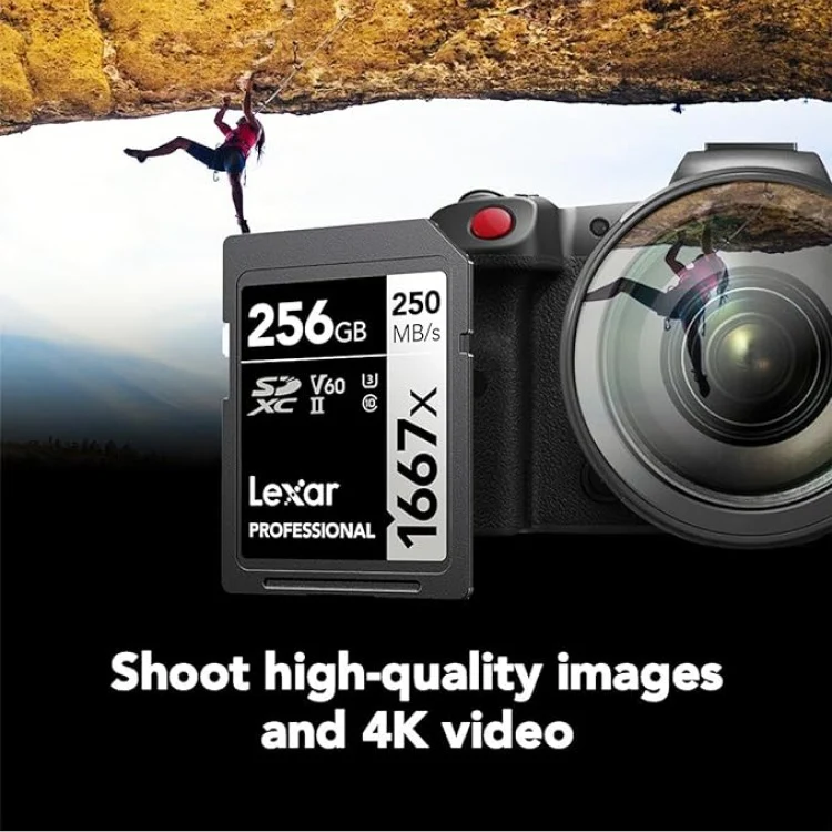 Lexar Professional 1667x 256GB SDXC UHS-II C10 U3 V60 250MB/s Read 120MB/s Write SD Card SILVER Series (LSD256CB1667)