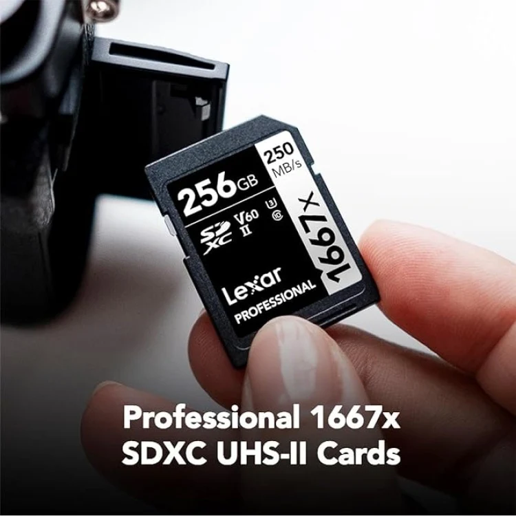 Lexar Professional 1667x 256GB SDXC UHS-II C10 U3 V60 250MB/s Read 120MB/s Write SD Card SILVER Series (LSD256CB1667)