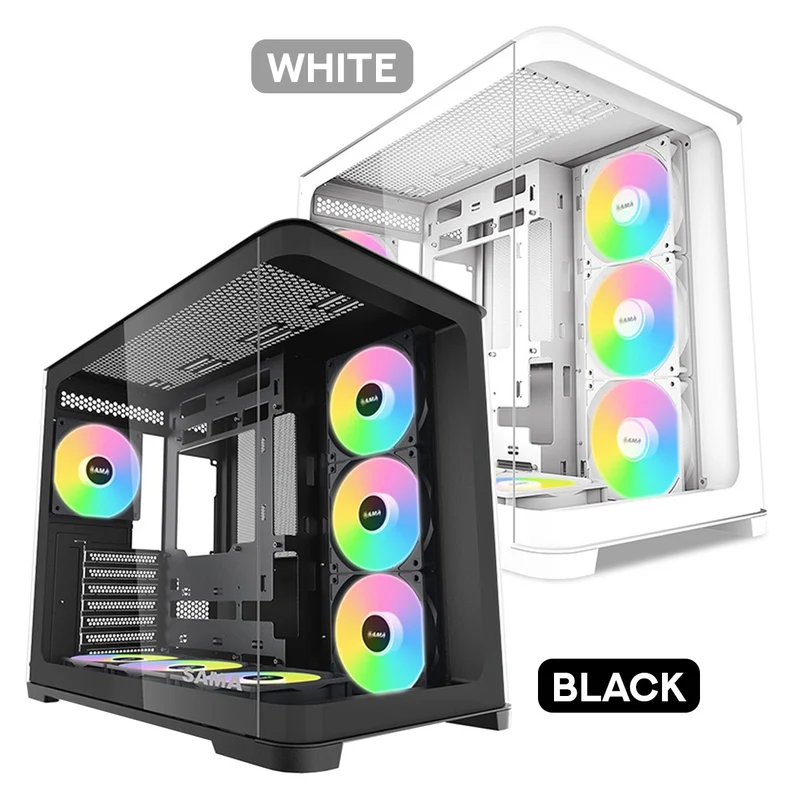 Sama V60 Mid-Tower Dual Chamber PC Case (Black, White)