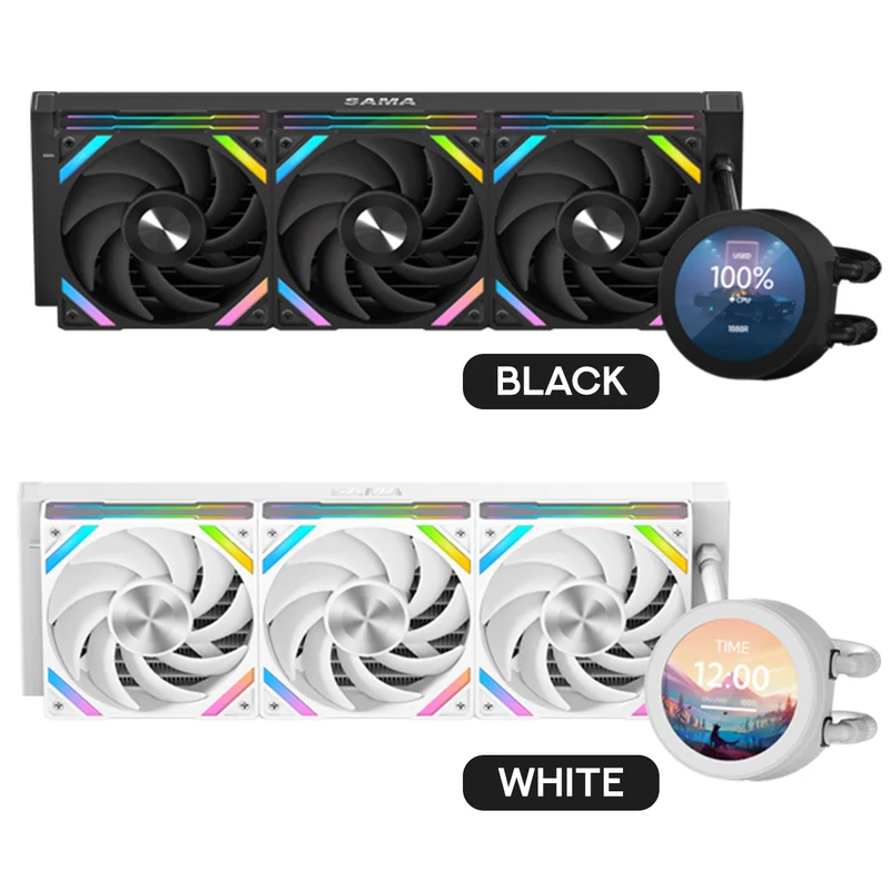 Sama Q70 360mm AIO CPU Cooler with Detachable 2.8" LCD Screen (Black, White)