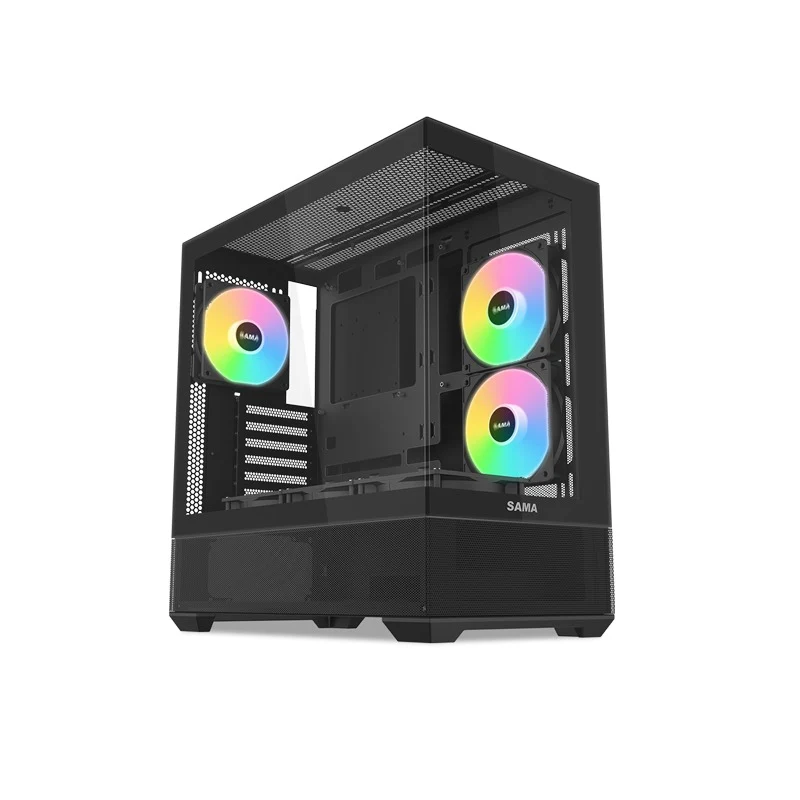 Sama V40 Mid-Tower Dual Tempered Glass Panel PC Case (Black, White)