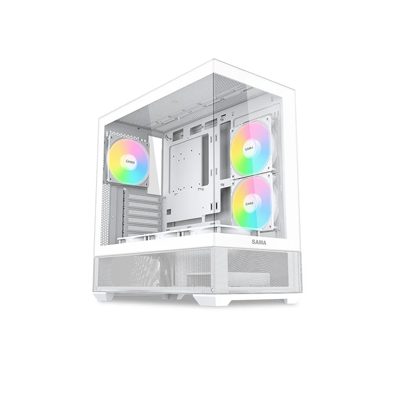 Sama V40 Mid-Tower Dual Tempered Glass Panel PC Case (Black, White)