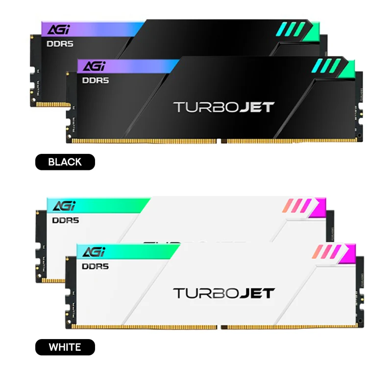 AGI TurboJet UD858 RGB 32GB (16GBx2) DDR5 6000MHz CL30 1.35V Gaming Memory Modules (Black, White)