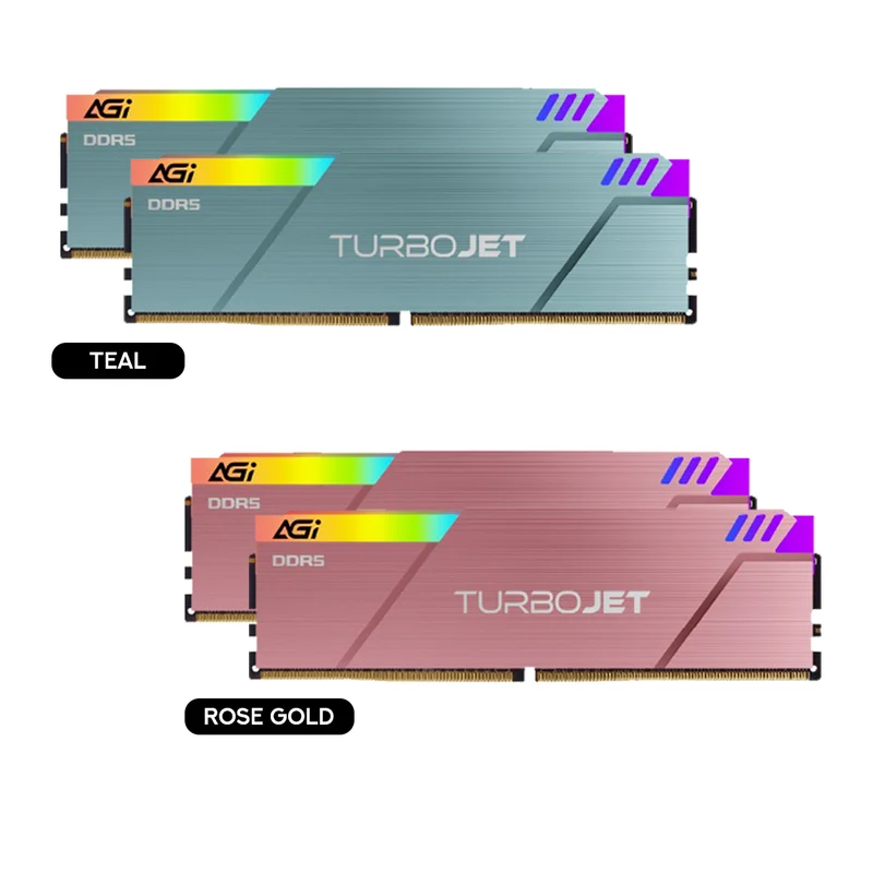 AGI TurboJet UD858 RGB 32GB (16GBx2) DDR5 7200MHz CL34 1.4V Gaming Memory Modules (Teal, Rose Gold)