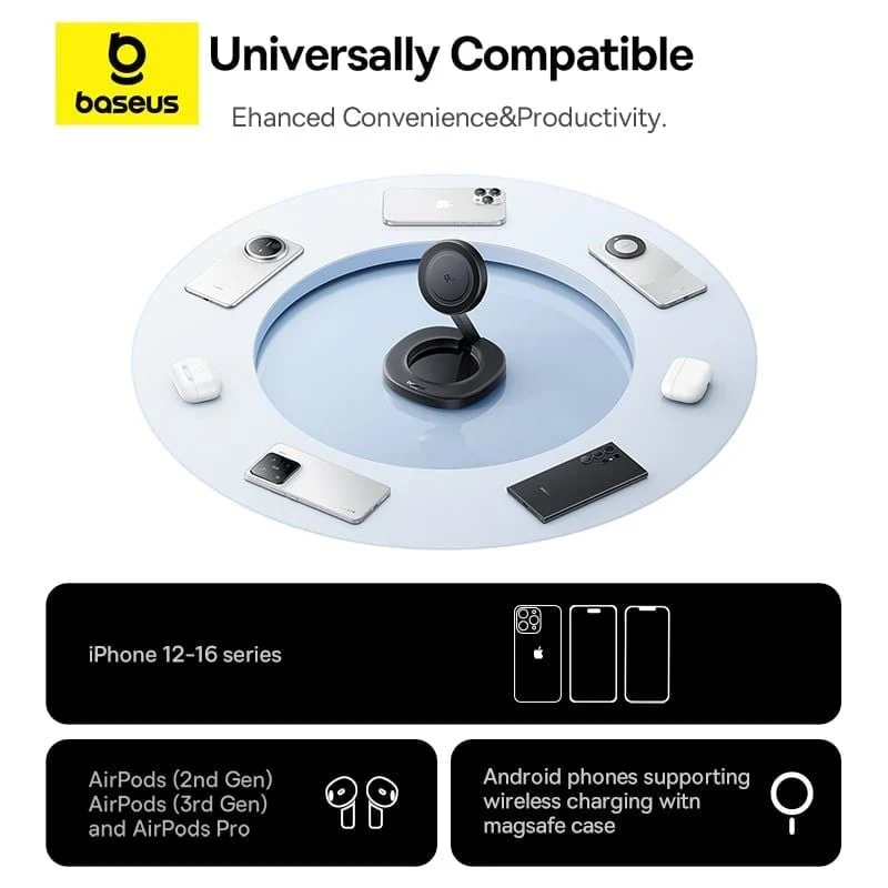 Baseus EnerFill FF11 Foldable Wireless Charger 15W includes USB-C to USB-C Data Cable 1M (Cosmic Black) (E0205200)