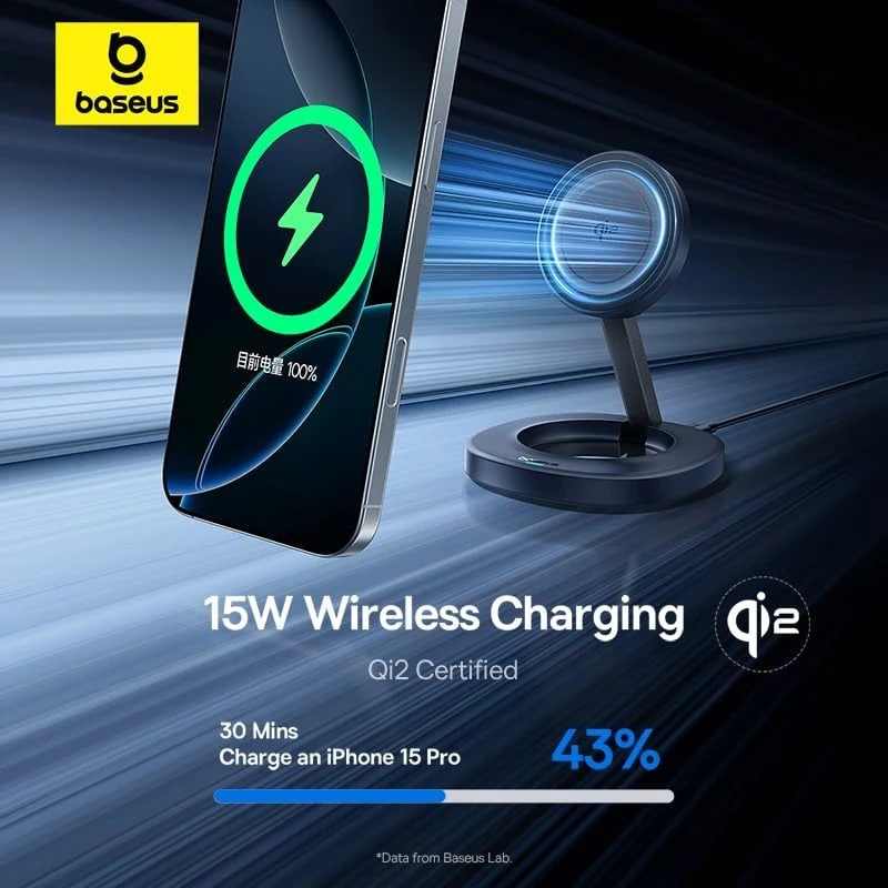 Baseus EnerFill FF11 Foldable Wireless Charger 15W includes USB-C to USB-C Data Cable 1M (Cosmic Black) (E0205200)