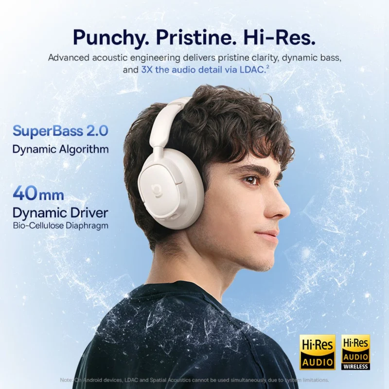 Baseus Bass BH1 NC Wireless Noise Cancelling Headphone (Starlight Off-White) (A0203702)