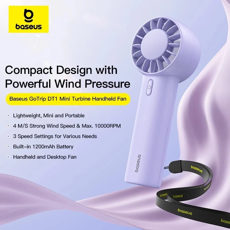Baseus GoTrip DT1 Mini Turbine Handheld Fan (Nebula Purple, Baby Pink, Galaxy Blue)