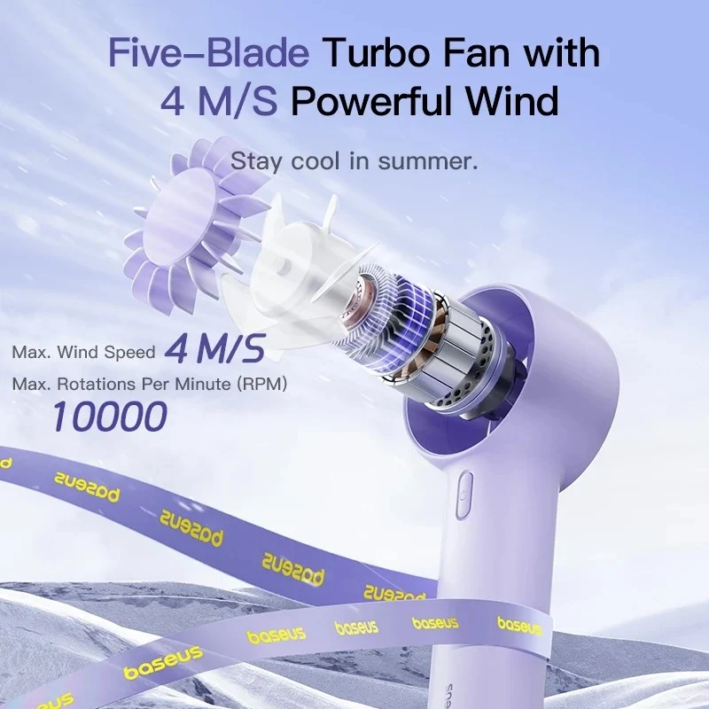 Baseus GoTrip DT1 Mini Turbine Handheld Fan (Nebula Purple, Baby Pink, Galaxy Blue)
