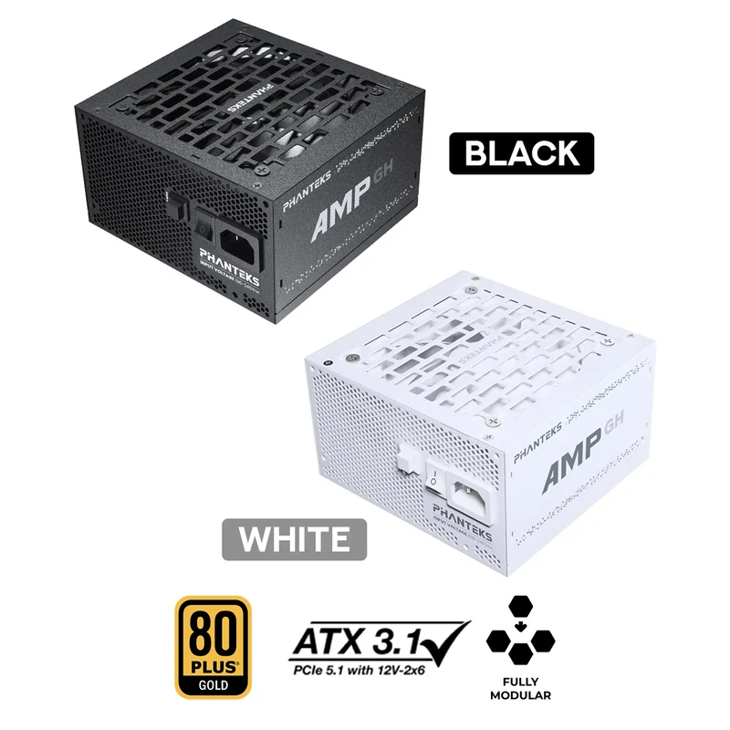 Phanteks AMP GH 850W Fully Modular 80+ Gold ATX 3.1 PCIe 5.1 Power Supply (Black, White)