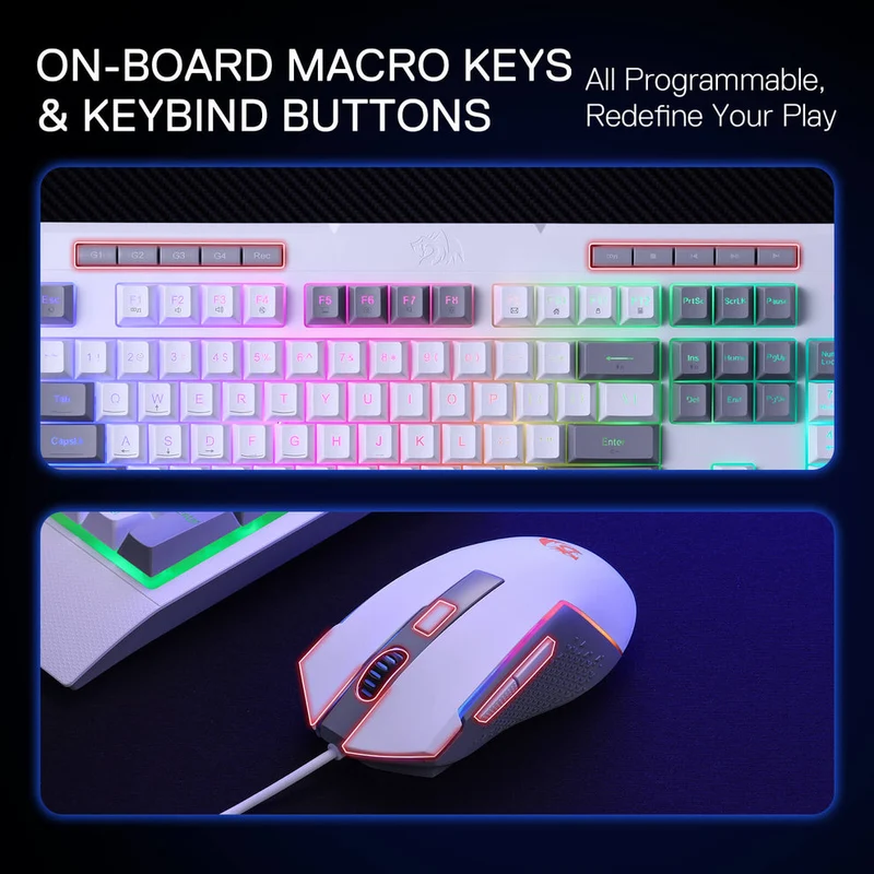 Redragon S151W Gaming Essentials Wired Keyboard & Mouse Bundle (White)