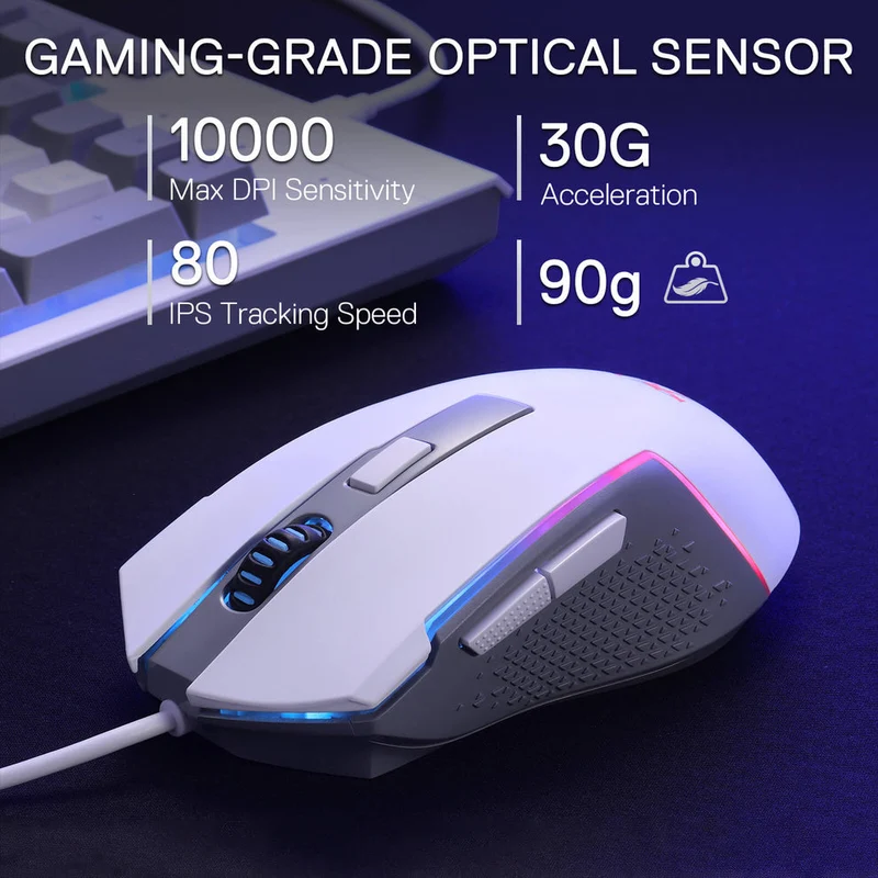Redragon S151W Gaming Essentials Wired Keyboard & Mouse Bundle (White)