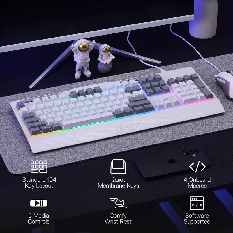 Redragon S151W Gaming Essentials Wired Keyboard & Mouse Bundle (White)