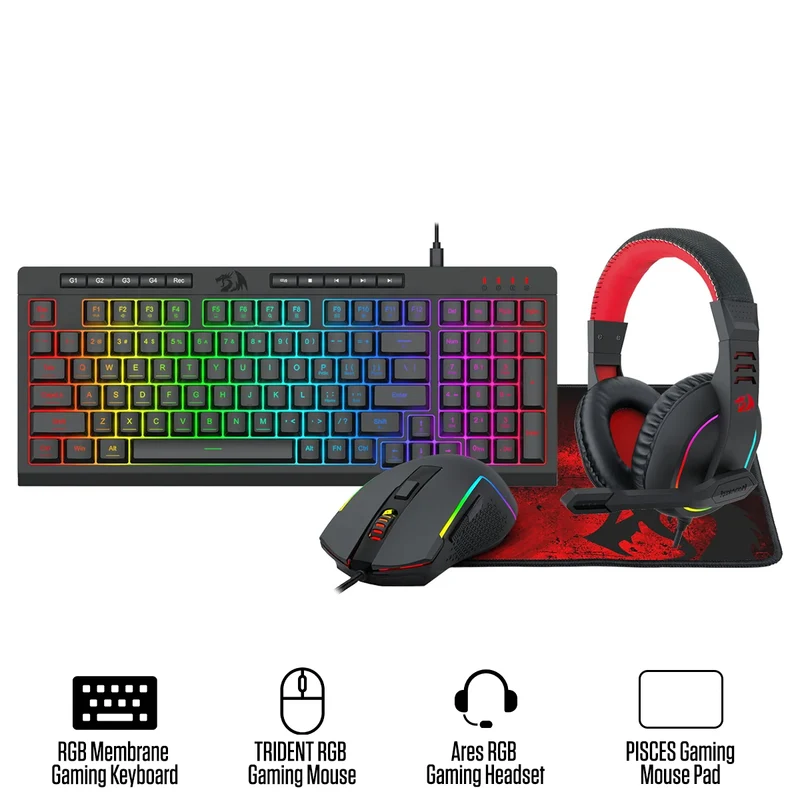 Redragon S148 4-in-1 Gamer Bundle (Wired Backlighting Keyboard, Mouse, Headset & Mouse Pad)