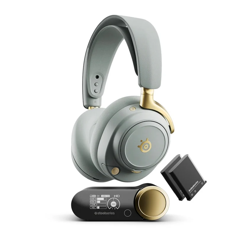 SteelSeries Arctis Nova Elite Hi-Res Wireless Gaming Headset for PC / Playstation / Nintendo Switch / Mobile / Xbox (Obsidian, Sage & Gold)