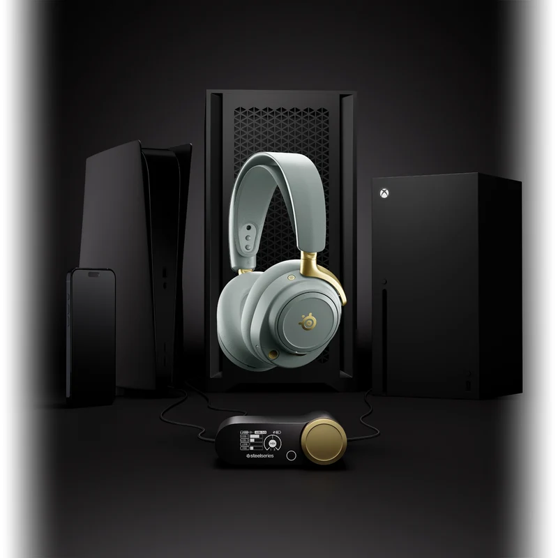 SteelSeries Arctis Nova Elite Hi-Res Wireless Gaming Headset for PC / Playstation / Nintendo Switch / Mobile / Xbox (Obsidian, Sage & Gold)