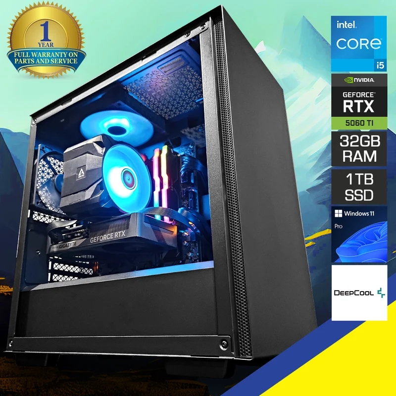 Aurora Macube 110 Black Desktop Gaming PC | Intel i5 13600KF | 32GB RAM | 1TB SSD | RTX 5060 TI | Windows 11 Pro