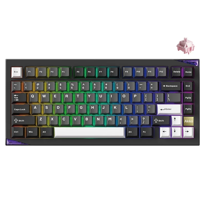 Akko Mineral 01 VIA Black & Silver Aluminum Curved Design Case Multi-Mode RGB Hot-Swappable Mechanical Keyboard (Akko Stellar Rose Switch)