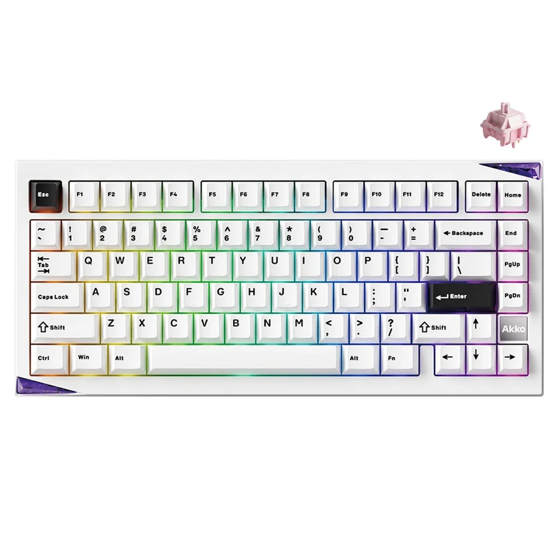 Akko Mineral 01 VIA Black on White Aluminum Curved Design Case Multi-Mode RGB Hot-Swappable Mechanical Keyboard (Akko Stellar Rose Switch)