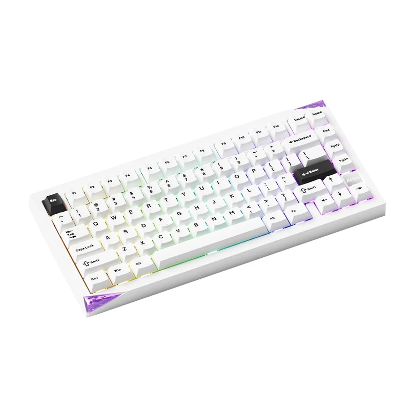 Akko Mineral 01 VIA Black on White Aluminum Curved Design Case Multi-Mode RGB Hot-Swappable Mechanical Keyboard (Akko Stellar Rose Switch)