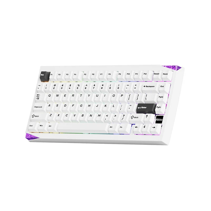 Akko Mineral 01 VIA Black on White Aluminum Curved Design Case Multi-Mode RGB Hot-Swappable Mechanical Keyboard (Akko Stellar Rose Switch)