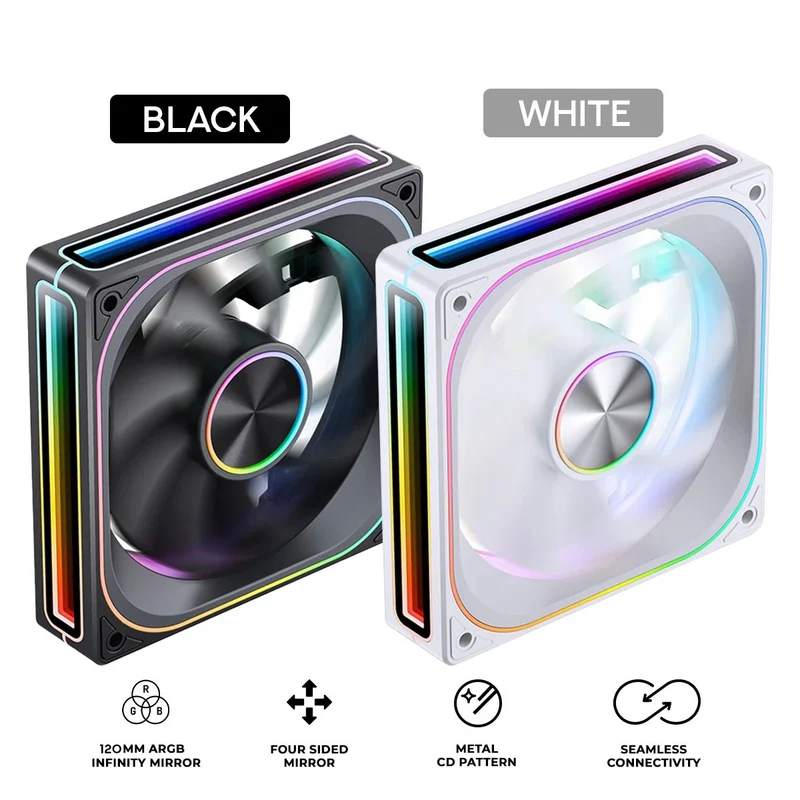 Jonsbo ZA-120 120mm ARGB Infinity Mirror Series Fan (Black, White) (ZA-120B, ZA-120W)